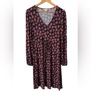 Boden NWOT Floral Jersey Dress Empire Waist Long Sleeve Black Pink Size 8L